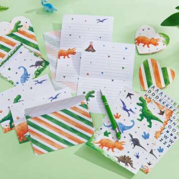 Watercolor Dinosaur Stationery Set - 69 PCS Gift for Kids