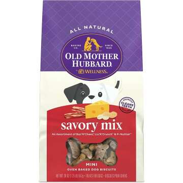 Old Mother Hubbard by Wellness Classic Savory Mix Natural Dog Treats, Crunchy Oven-Baked Biscuits, Ideal for Training, Mini Size, 20 ounce bag