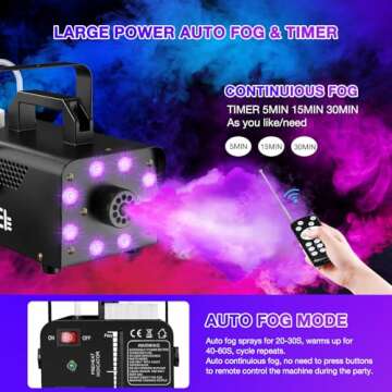 2 PCS Smoke Machine Fog Machine with Lights 13 Colorful 8 LED, Wireless Remote Control 900W 2000CFM Portable Fog Machine Kit Indoor Halloween Smoke Machine Fog for Parties Halloween Clubs DJ Stage