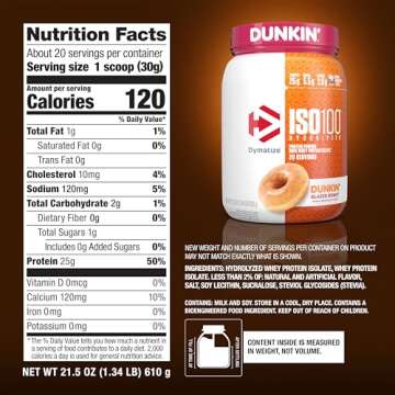 Dymatize ISO100 Hydrolyzed Protein Powder, 100% Whey Isolate, Dunkin' Glazed Donut Flavor, 20 Servings, Gluten-Free