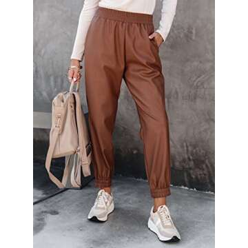 Dokotoo Leather Pants Trendy Elastic Womens Fashion pants High Waisted Cargo Pants Women 2023 Fall Winter Casual Joggers for Women Women's Pants Hiking Tactical Trousers Baggy Clothing Pants Pocket