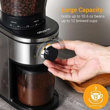 Ollygrin Coffee Grinder Electric Burr Mill, Conical Burr Espresso Coffee Grinder, Coffee Bean Grinder With 30 Adjustable Settings Precise Setting For 2-12 Cups Stainless Steel Silver