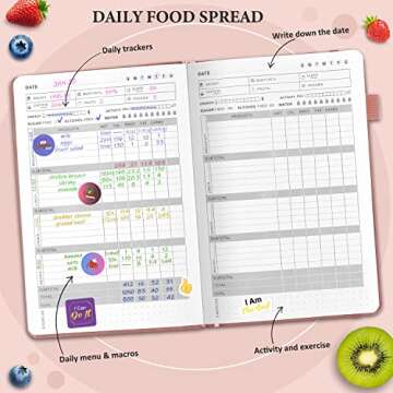 EPEWIZD Food Journal for Weight Loss, Meal Planner & Daily Food Wellness Diary to Count Calories Nutrient Intake,Weight Loss Journal to Track Health, Achieve Diet Fitness Goals (A5 size)-Rose Gold