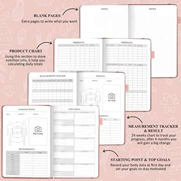 EPEWIZD Food Journal for Weight Loss, Meal Planner & Daily Food Wellness Diary to Count Calories Nutrient Intake,Weight Loss Journal to Track Health, Achieve Diet Fitness Goals (A5 size)-Rose Gold