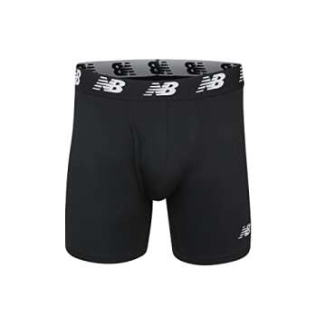 New Balance Men's 6" Boxer Briefs - Fly Front Pouch, 3-Pack, Black, Small