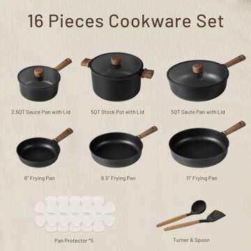 CAROTE Nonstick Pots and Pans,Cookware Set 16pcs Kitchen Cooking Sets, 16pcs Pots and Pans Set Non Stick