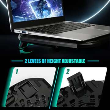 Laptop Cooling Pad, Gaming Laptop Cooler with 2 Quiet Big Fans, RGB 7 Color Light Change, Portable USB Laptop Stand 11 to 15.6 Inch, Slim and Easy Carry Working Study Outdoor Travel, 2020