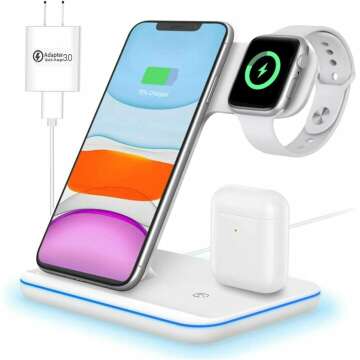 Wireless Charger 3 in 1, Any warphone Wireless Charging Station for Multiple Devices, Charger Station Compatible with iPhone 14/13/12/11/Pro/Max/XS/XR/X/8, iWatch 8/7/6/SE/5/4/3/2, AirPods Pro/3/2/1