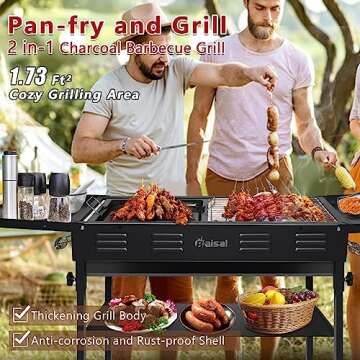 Baisal Portable Charcoal Grills for Outdoor BBQ, Foldable Camping Barbecue Hibachi Kabob Grill, 1.6 Ft² Barbeque Area Binchotan Grill with Shelf Carbon Tank and Carry Bag for Backyard Picnic Home