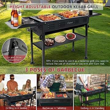 Baisal Portable Charcoal Grills for Outdoor BBQ, Foldable Camping Barbecue Hibachi Kabob Grill, 1.6 Ft² Barbeque Area Binchotan Grill with Shelf Carbon Tank and Carry Bag for Backyard Picnic Home