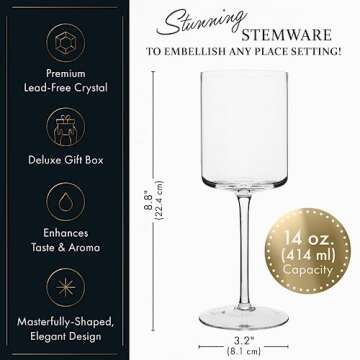 ELIXIR GLASSWARE Wine Glasses Set of 2-14oz - Square Wine Glasses, Large Red Wine or White Wine Glasses - Hand Blown Long Stem Wine Glass Set, Premium Crystal Wine Glasses - Housewarming Gifts