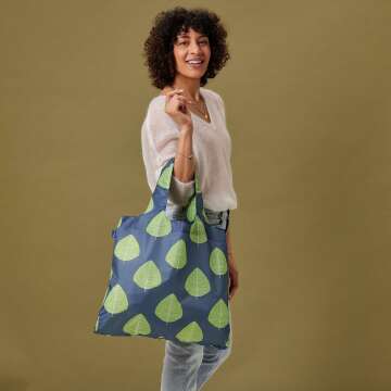 Reusable Grocery Bags - Washable, Foldable, Packable Tote, Large Handles, Heavy Duty, Zippered Top Pouch