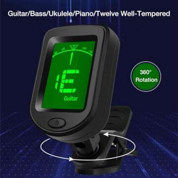 Guitar Tuner Clip On For Acoustic/Electric Guitar - Accessories Guitar Tuner | Clip On Tuner For Guitar | Multi-Function Ukulele, Violin, Bass, Banjo And Chromatic Tuning Modes | Electric Guitar Tuner