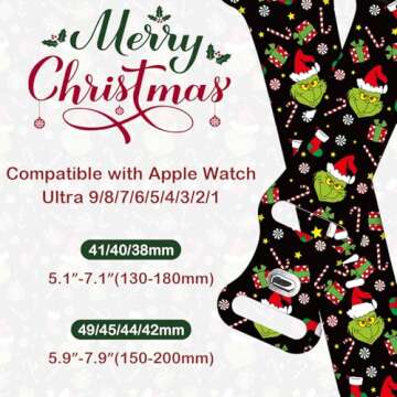 Christmas Halloween Watch Band Compatible with Apple Watch Band 38mm 40mm 41mm 42mm 44mm 45mm 46mm 49mm, Christmas Halloween Holiday Replacement Strap Band for iWatch Series Ultra SE 10 9 8 7 6 5 4 3