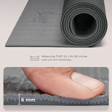 Sunny Health & Fitness Anti-Slip Dual Color Exercise Yoga Mat 6mm Thick Non-Slip Fitness Mat for Standard or Hot Yoga, Pilates, and Floor Workouts - 71 x 24 Inches (Grey) - SF-EM02-GY