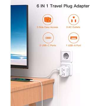 【2-Pack】 European Travel Plug Adapter, International Power Plug Adapter with 3 Outlets 3 USB Charging Ports(2 USB C), Type C Plug Adapter Travel Essentials to Most Europe Spain Italy France Germany