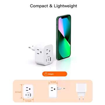 【2-Pack】 European Travel Plug Adapter, International Power Plug Adapter with 3 Outlets 3 USB Charging Ports(2 USB C), Type C Plug Adapter Travel Essentials to Most Europe Spain Italy France Germany