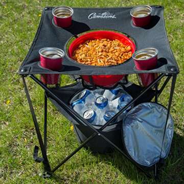 All-in-One Tailgating Table - Collapsible Folding Camping Table with Insulated Cooler, Food Basket and Travel Bag for Barbecue, Picnic, Football Tailgate Parties - Great Holiday for Dad