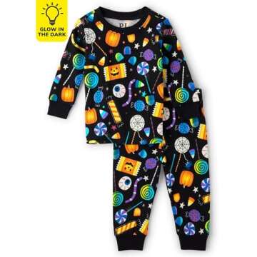 The Children's Place Baby Toddler 2 Piece and Kids, Sibling Matching, Holiday Pajama Sets, Cotton, Allover Halloween Candy