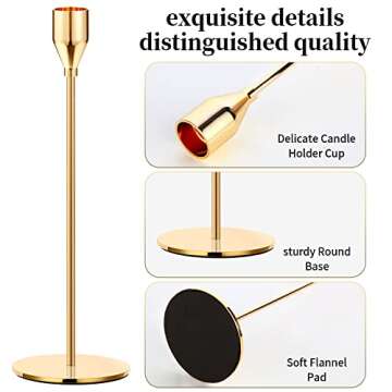 Oatnauxil Metal Gold Taper Candle Holder for Wedding, Dinning, Party, Fits 3/4 inch Thick Candle&Led Candles (Set of 6 Pcs)