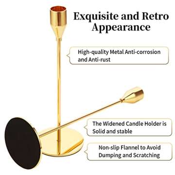 Oatnauxil Metal Gold Taper Candle Holder for Wedding, Dinning, Party, Fits 3/4 inch Thick Candle&Led Candles (Set of 6 Pcs)