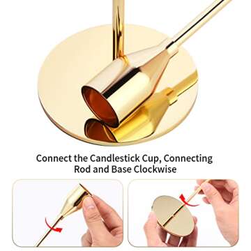 Oatnauxil Metal Gold Taper Candle Holder for Wedding, Dinning, Party, Fits 3/4 inch Thick Candle&Led Candles (Set of 6 Pcs)