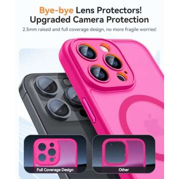 CANSHN Magnetic Compatible with iPhone 13 Pro Max Case, Upgraded [Full Camera Protection] [Compatible with Magsafe] [Translucent Matte] Shockproof Protective Phone Case Cover 6.7 Inch - Hot Pink