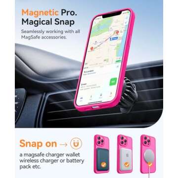 CANSHN Magnetic Compatible with iPhone 13 Pro Max Case, Upgraded [Full Camera Protection] [Compatible with Magsafe] [Translucent Matte] Shockproof Protective Phone Case Cover 6.7 Inch - Hot Pink