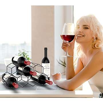 Countertop Wine Rack Freestanding, Small Wine Holder Stand Metal Wine Rack Honeycomb, Black 9 Wine Bottle Holder Organizer for Water Bottle, Tabletop Wine Storage Holder Rack for Home Kitchen Bar