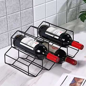 Countertop Wine Rack Freestanding, Small Wine Holder Stand Metal Wine Rack Honeycomb, Black 9 Wine Bottle Holder Organizer for Water Bottle, Tabletop Wine Storage Holder Rack for Home Kitchen Bar