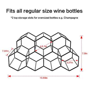 Countertop Wine Rack Freestanding, Small Wine Holder Stand Metal Wine Rack Honeycomb, Black 9 Wine Bottle Holder Organizer for Water Bottle, Tabletop Wine Storage Holder Rack for Home Kitchen Bar