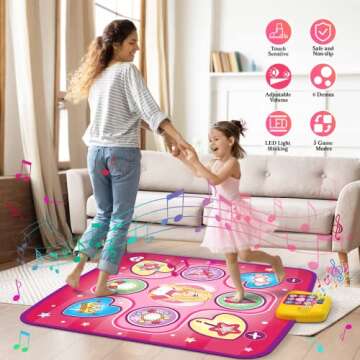 beefunni Dance Mat, Girls Toy Gift for Ages 3 4 5 6, LED Dance Pad with 5 Fun Game Modes, Adjustable Volume, 3 Challenge Levels, Built-in Music, Birthday Present for 3 4 5 6 Year Old Girls(Non-Slip)