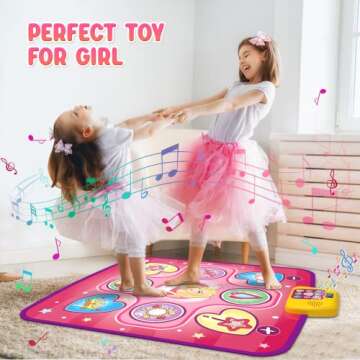 beefunni Dance Mat, Girls Toy Gift for Ages 3 4 5 6, LED Dance Pad with 5 Fun Game Modes, Adjustable Volume, 3 Challenge Levels, Built-in Music, Birthday Present for 3 4 5 6 Year Old Girls(Non-Slip)