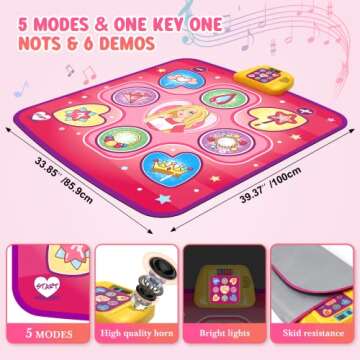 beefunni Dance Mat, Girls Toy Gift for Ages 3 4 5 6, LED Dance Pad with 5 Fun Game Modes, Adjustable Volume, 3 Challenge Levels, Built-in Music, Birthday Present for 3 4 5 6 Year Old Girls(Non-Slip)