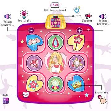 beefunni Dance Mat, Girls Toy Gift for Ages 3 4 5 6, LED Dance Pad with 5 Fun Game Modes, Adjustable Volume, 3 Challenge Levels, Built-in Music, Birthday Present for 3 4 5 6 Year Old Girls(Non-Slip)