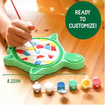 Creative Roots Mosaic Turtle DIY Stepping Stone Kit, Includes Ceramic Stone & 6 Vibrant Paints for Kids Ages 8+