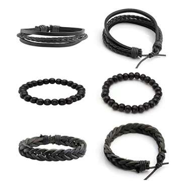 MILAKOO 10 Pcs Braided Leather Bracelet for Men Women Wooden Beaded Bracelets Wrap Adjustable