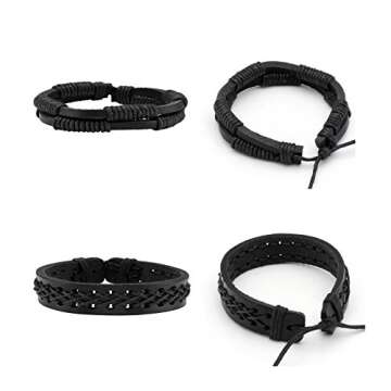 MILAKOO 10 Pcs Braided Leather Bracelet for Men Women Wooden Beaded Bracelets Wrap Adjustable