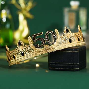 TITIKADI Gold Crown and Sash for 50TH Birthday King, Metal Birthday Party Decoration for Men