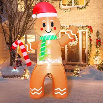 MAOYUE 5Ft Christmas Inflatables Outdoor Decorations, Inflatable Gingerbread Man for Christmas Decorations Outdoor, Blow Up Yard Decorations with Built-in LED Lights for Yard, Lawn, Garden