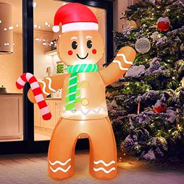 MAOYUE 5Ft Christmas Inflatables Outdoor Decorations, Inflatable Gingerbread Man for Christmas Decorations Outdoor, Blow Up Yard Decorations with Built-in LED Lights for Yard, Lawn, Garden