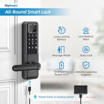 WiFi Video Smart Door Lock: Fingerprint Door Lock with Camera- Keyless Entry Door Lock with Handle - Electronic Digital Door Lock with Keypad - WiFi Smart Lock for Front Door