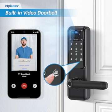 WiFi Video Smart Door Lock: Fingerprint Door Lock with Camera- Keyless Entry Door Lock with Handle - Electronic Digital Door Lock with Keypad - WiFi Smart Lock for Front Door