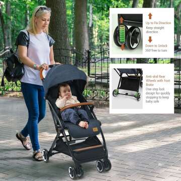 BABY JOY Lightweight Baby Stroller, Compact Toddler Travel Stroller for Airplane, Infant Stroller w/ 5-Point Harness, Adjustable Backrest/Footrest/Canopy, Storage Basket, Easy One-Hand Fold, Blue
