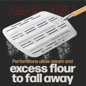 Hans Grill Pizza Peel PRO | Made for XL Pizza 12 inch + | Professional Restaurant Grade Perforated Metal Non-Stick Paddle for launching, turning and retrieving pizzas