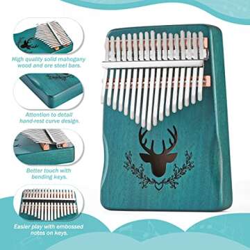 Kalimba Thumb Piano 17 Keys, Musical Instruments, Music Gifts, Thumb Piano, Gifts For Musicians, Finger Piano, Mini Thumb Piano, Piano Gifts, Music Maker, Solid Mahogany Wood, Green. (KLB-22)