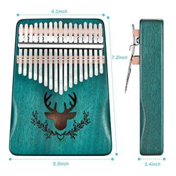 Kalimba Thumb Piano 17 Keys, Musical Instruments, Music Gifts, Thumb Piano, Gifts For Musicians, Finger Piano, Mini Thumb Piano, Piano Gifts, Music Maker, Solid Mahogany Wood, Green. (KLB-22)