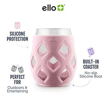 Ello Cru 17oz Stemless Wine Glass Set with Protective Silicone Sleeves, 6 Pack Cocktail Glass Perfect for Summer Patios and Parties Holiday Gifting Her Him Mother's Day, Dishwasher Safe, Berry Smash