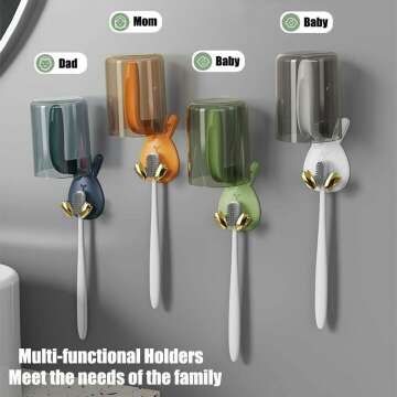 Wall Mounted Adhesive Toothbrush Cup Holders - 4 Pcs