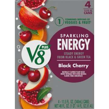 V8 SPARKLING +ENERGY Black Cherry Energy Drink, 11.5 fl oz Can (Pack of 4)